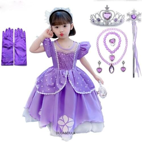 Kids Princess Sofia Dress for Girl Cosplay Costume Puff Sleeve Layerd Dresses Child Party Costumes