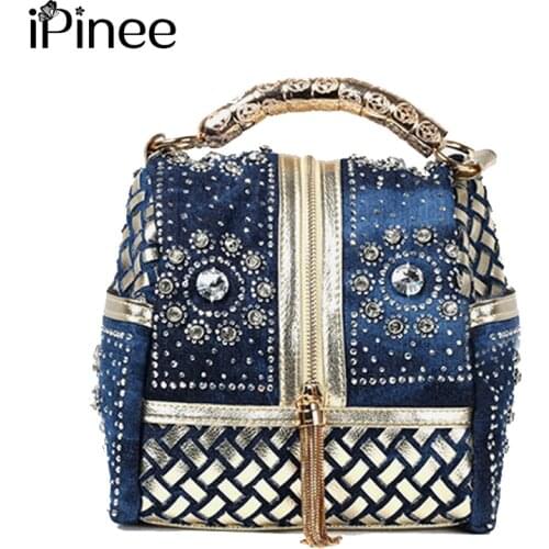 IPinee Designer Woven Women Handbag Famous Brand Rhinestone Totes Shoulder bag Luxury Bags