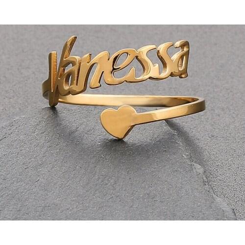 Personalized Customized Heart Ring Custom Name Adjustable Rings Initials Jewelry for Women Man Accessories Couple Wedding Gift