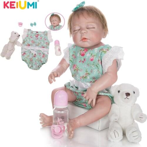 KEIUMI 23 Inch Collection Sleeping Reborn Baby Full Silicone Body Mohair Reborn Dolls Lovely Kid Playmates Birthday XMAS Gifts