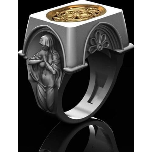 Creative and exquisite two-tone woman praying flower geometric pattern jewelry unisex engagement wedding gift ring