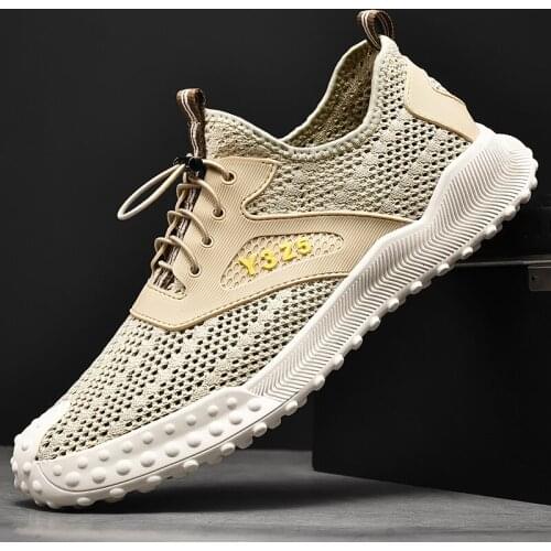 Lightweight Fly Woven Mens Sport Shoes Summer Breathable Mesh Mens Casual Shoes Soft Bottom Wear-resisting Walking Shoes Men