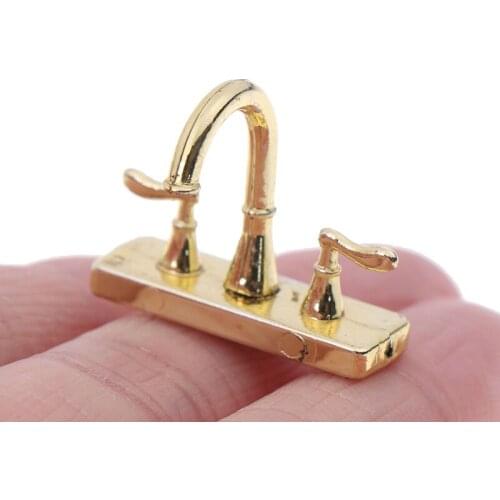 1/12 Dollhouse miniature accessories mini alloy double faucet for decoration
