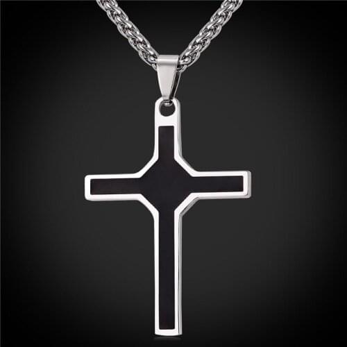 Men Stainless Steel Cross Pendant Charm Necklace Black Religious Christian Jewelry 316L Stainless Steel Chain For Men GP2175