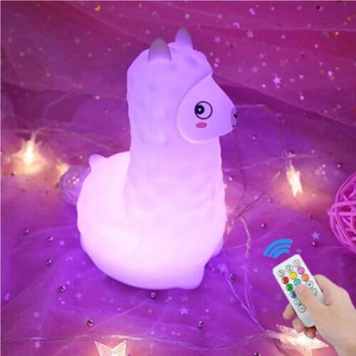 Animal Cartoon Alpaca LED Night Light Touch Sensor USB Rechargeable Silicone Lamp Children Bedroom Bedside Lamp Kids Baby Gifts