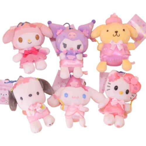New 11Cm Kuromi Cinnamoroll Hello Kitty My Melody Melo Pompom Purin Japan Cartoon Keychain Soft Stuffed Plush Doll Kids Toys