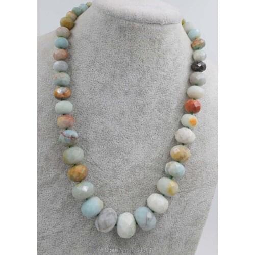 Amazonite green roundel faceted 10-20mm necklace 17" nature wholesale beads nature FPPJ