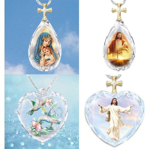 Crystal Pendant Image Of Jesus Jesus Prayer Necklace Elegant Anniversary Jewelry Cross Necklace Necklace Exquisite Lover Gift