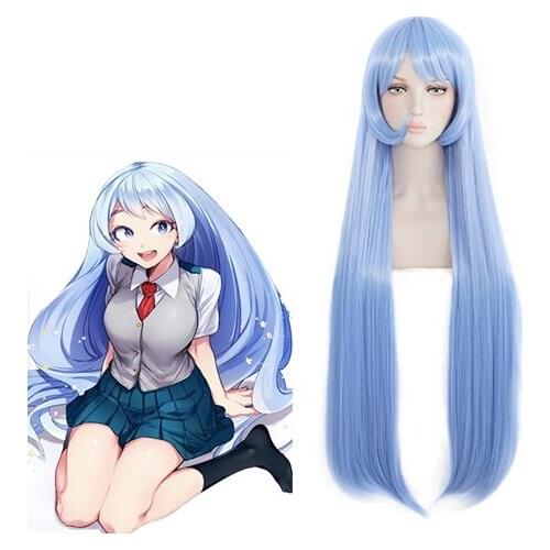 Japanese Anime Comic My Hero Academia Cosplay Wig Hado Nejire Cosplay Wig Long Blue Straight Hair Synthetic wig Cartoon Cosplay