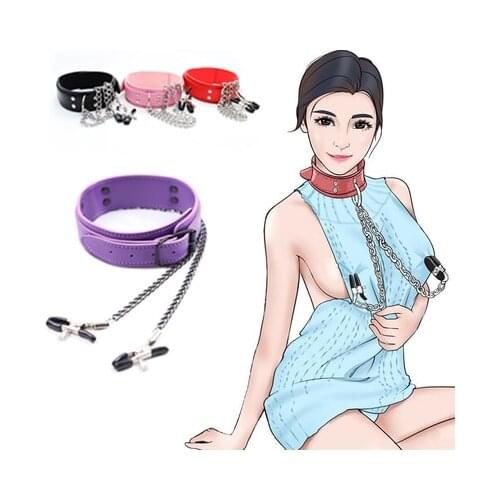 Candiway PU Leather Slave Neck Collar With Nipple Clamps Adult Games Fetish Role Play Restraints Bondage Erotic Toys For Couples