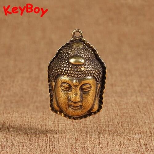Retro Brass Big Buddha Head Figure Pendant for Keychain Hangings Jewerly Accessories Lucky Maitreya Car Key Chain Charms Trinket
