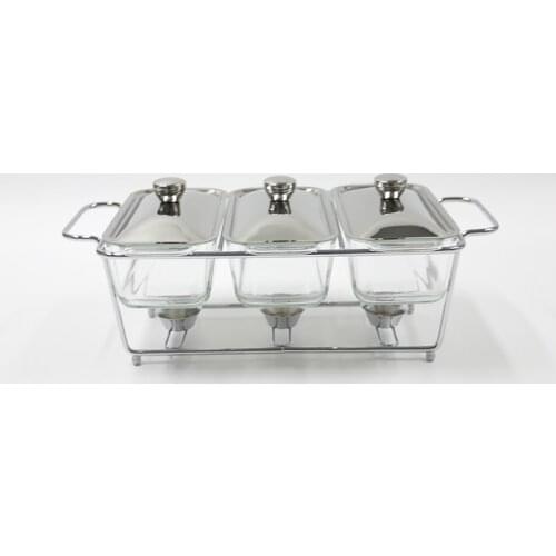 3 Sink HBG Glass Buffet Chafing Dish Catering Business Food Warmer Freshness Container Silver Heating Storage Party Wedding