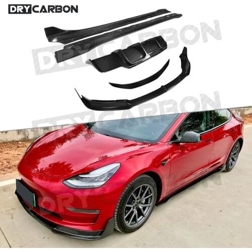 Dry Carbon Fiber Front lip Rear Diffuser Boot Spoiler Side Skirts Bumper Aprons for Tesla Model 3 2017-2020 Body Kit Car Styling