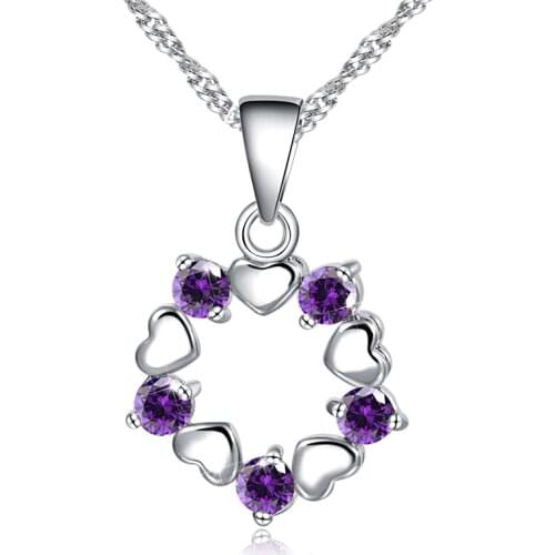 Szelam Round Heart Crystal Rhinestone Silver Necklaces Small Pendant Necklace For Woman SNE190071