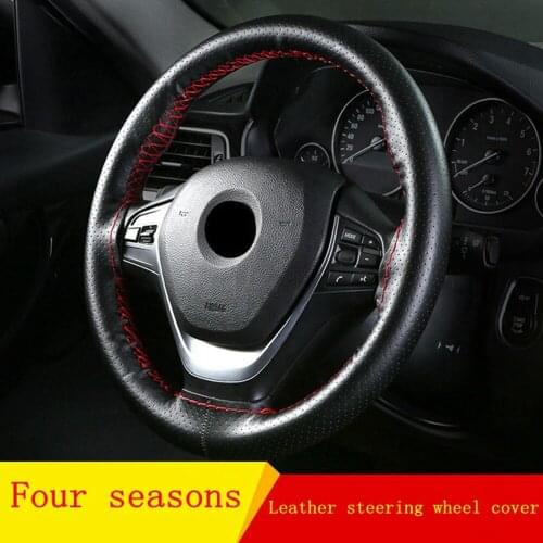 Top Leather Steering Wheel Cover Breathable Design 37/38CM Car Steering Cover DIY Steering Wheel Covers Artificial Soft Leather