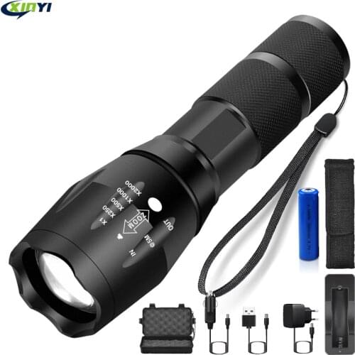 Ultra Bright Led flashlight T6&UV 395 LED Torch Light Camping light 5 Modes waterproof Zoomable Bicycle Light use 18650 battery