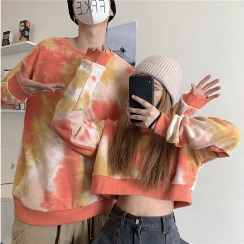 Spring And Autumn British High Street Style Tie-Dye Ladies Sweatshirt Fashion O-Neck Long Sleeve Short Sweatshirt Couple Style