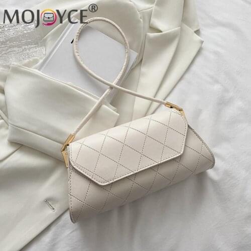 Vintage Women Bag Lattice Pattern PU Leather Pure Color Flap Shoulder Underarm Mini PU Leather Shoulder Bags for Women