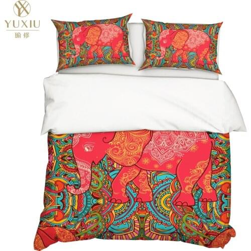 YuXiu 3D Printing Animal Red Elephant Duvet Covers 3Pcs Sets Bedding Set Bed Linen Quilt Cover King Queen Full Twin Single