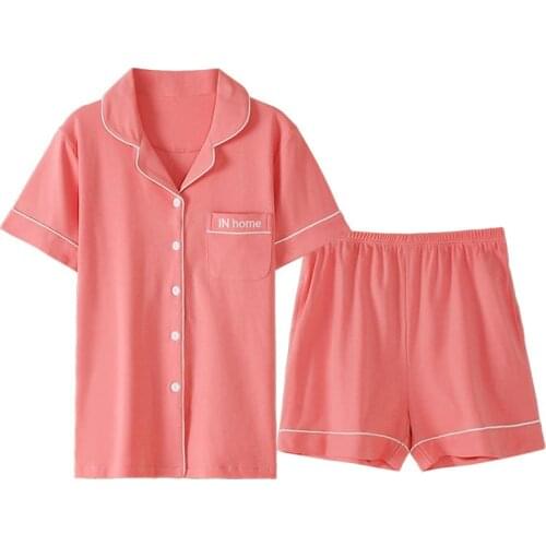 Ladies Sleepwear Pajamas Set New Short Sleeve Pant 2 Piece Home Suit Lapel Cardigan Shirt Nightwear Women Pijamas De Mujer