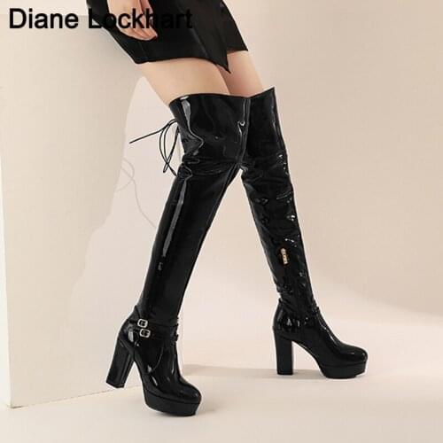 Size 32-43 New Platform Over the Knee Boots Women Faux Leather Thigh High Boots Female Slim Sexy Ladies Womens Winter Botas