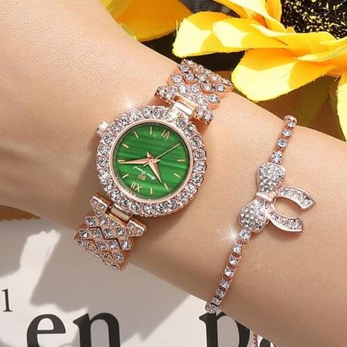 Ladies rhinestone watches green dial face women birthday gift montres