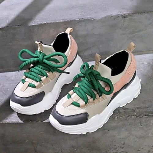 QWEDF 2019 Womens Chunky Sneakers Fashion Women Platform Shoes Lace Up Vulcanize Shoes Womens Female Trainers Shoes PM-33