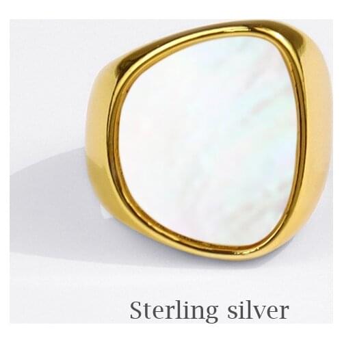 925 Sterling Silver European and American Charm Geometric White Shell Korean Style Adjustable Size Open Ring For Women SR226