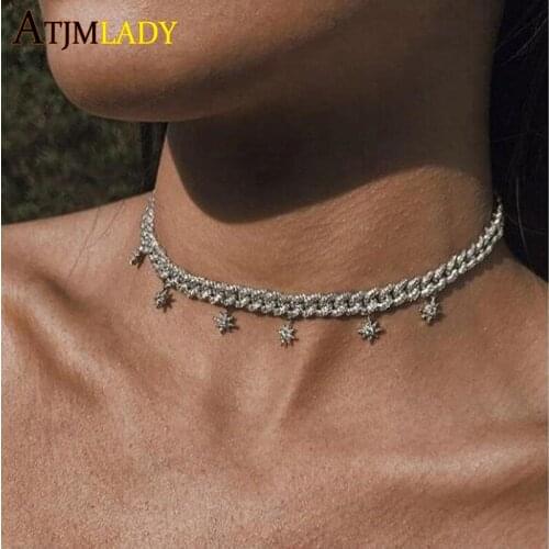 2020 new arrived northstar starbrust cz charm iced out bling cubic zirconia Miami cuban link chain choker necklace for women