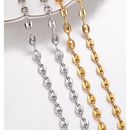 1pcs Stainless Steel 5mm Coffee Bean Chains Necklaces Pig Nose Chains Bracelets Punk Hip Hop DIY Jewelry Handmade Necklace