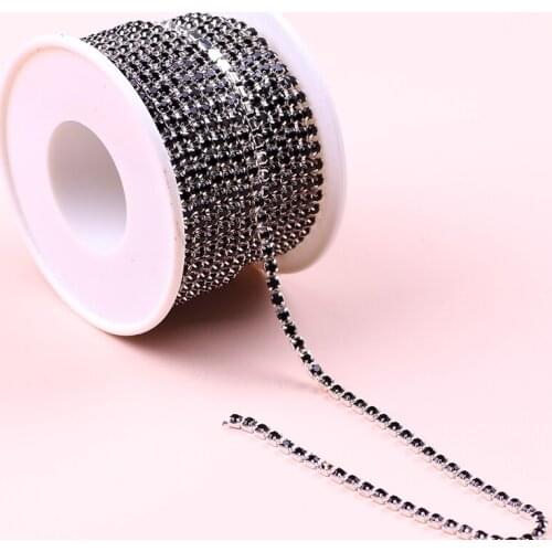 10Yards / SS6-SS12(2mm-3mm)Silver Base Clear Crystal Dense Rhinestone Chain Apparel Sewing Glass Rhinestone Cup Chain Crystal