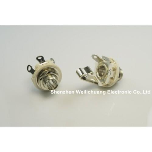 100pcs Vertical Thread Lock Panel Mount 0.250" 6.35mm Mono phone Jack socket Connector 2 conductor 4 contact PCB Solder