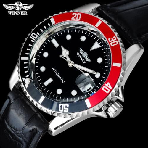 2016 WINNER popular brand men fashion automatic self wind watches creative silver case transparent glass auto date leather band