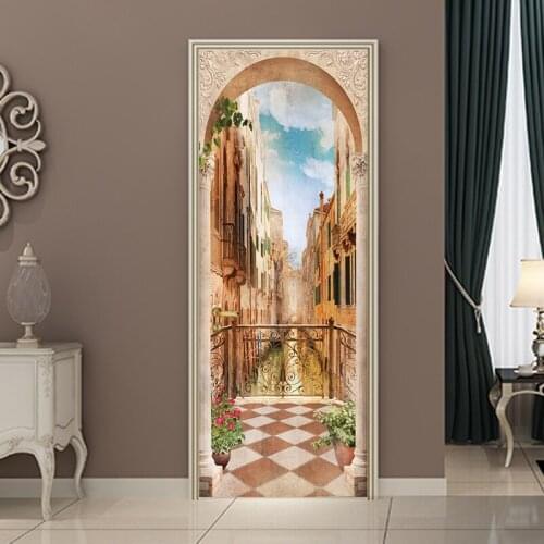 77*200cm 3D DIY Balcony Roman Column Door Sticker Wallpaper Mural PVC Waterproof Bedroom Living Room Poster Home Decoration