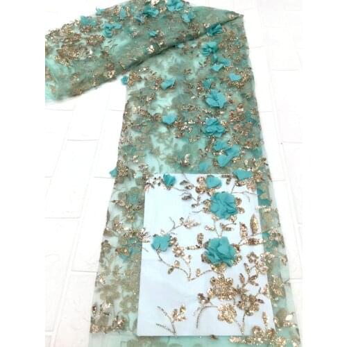 African Lace Fabric 2021 High Quality Glued Glitter Sequins French Tulle 3d Nigerian Lace Fabric for Wedding Party Dress VFJ5041