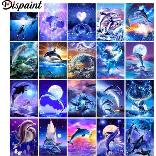 Dispaint Diamond painting "Animal dolphin landsca" Full Square/Round Drill Wall Decor Inlaid Resin Embroidery Craft Cross stitch