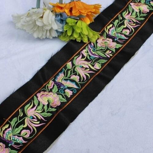 Miao embroidery satin fabric lace trim 9cm dress collar ribbon tape webbing ethnic tribal nepal thai india boho DIY accessories