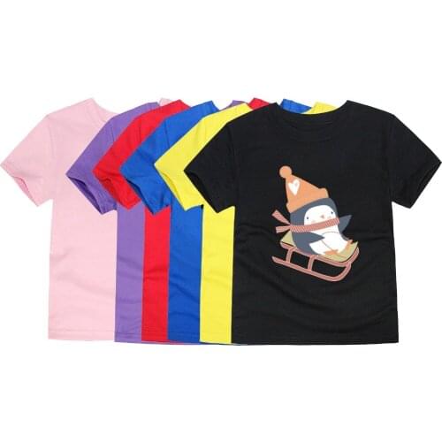 Children Short Sleeve T Shirts Team Clothing Baby Penguin Cartoon Tops Toddler Baby Clothing fit for 1-14 Years Boys Tees Kids