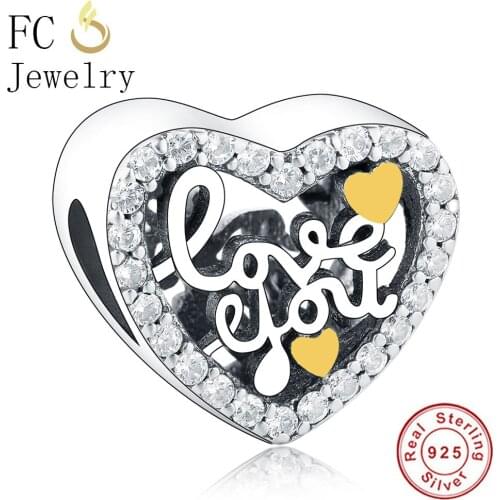 FC Jewelry Fit Original Brand Charms Bracelet 925 Silver Letter Love You Enamel Zircon Beads Making Berloque Vanlentine Kralen