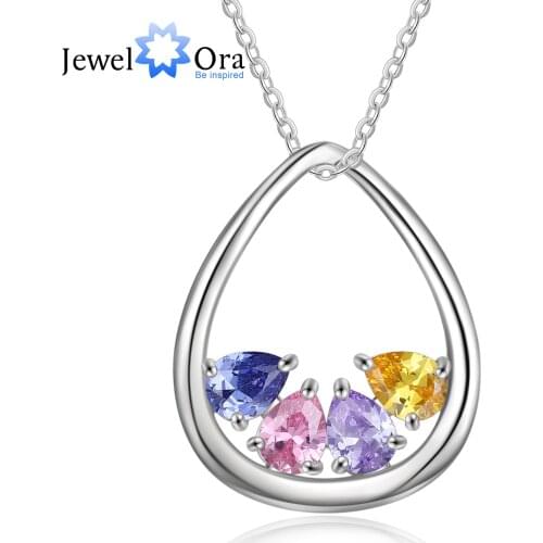 JewelOra Personalized DIY Inlaid Birthstone Necklaces for Women Customized Water Drop Pendant Necklace Anniversary Gift for Her