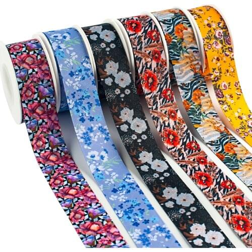 Exquisite Floral Printing Grosgrain Ribbon Multicolor Printing DIY Hair Bow Craft Decoration Accessories 10 Yards