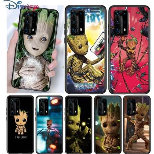 Baby Groot Cutest Silicone Cover For Huawei P40 P30 P20 Pro P10 P9 P8 Lite E Plus 2019 2017 5G Black Phone Case