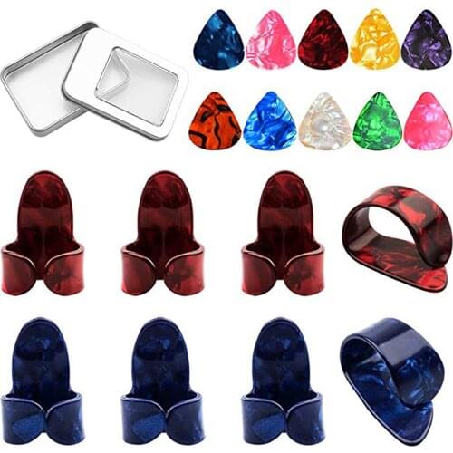 Guitar Picks Kit 10pcs Celluloid Picks + 6pcs Finger Picks + 2 Thumb Picks + Storage Box Guitar Accessories for Acoustic Guitar