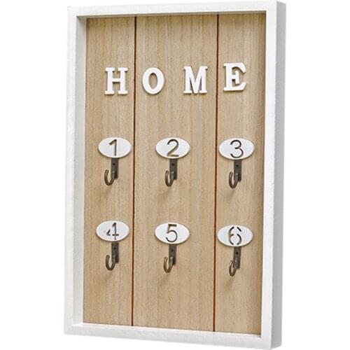 Wall Mounted Wooden Key Holder Storage Box Cabinet with 6 Metal Hooks for Hallway, Bathroom, Living Room on the wall