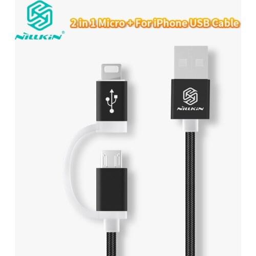 Nillkin 2 in 1 Micro USB + for iPhone Charging Data Transfer USB Cable for Xiaomi for Samsung Mobile Phone 1m 2m