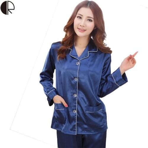 2016 New Womens Spring Autumn Full Sleeve V-neck Imitate Silk Lounge Casual Pajama Sets Couple Sleepwear Drop Shipping AP332