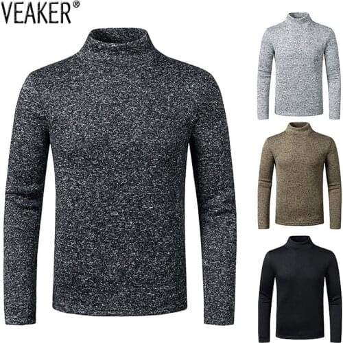 2020 New Mens Solid Color Fleece Turtleneck T Shirts Male Slim Fit Long Sleeve T Shirts Autumn Winter Basic t shirt Tops S-2XL