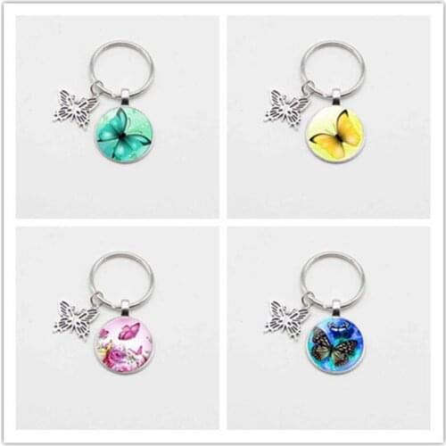 New creative butterfly design keychain glass crystal pendant keychain female fashion jewelry car keychain