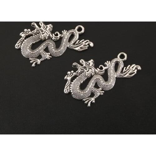 5pcs Silver Color Flying Dragon Charms Round Animal Pendants Great Details DIY Handmade Jewelry Findings Accessorie