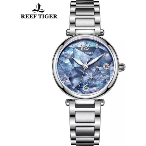 Reef Tiger/ RT Fashion Diamond Luxury Dress Women Watch Stainless Steel Bracelet Automatic Waterproof Mechanical Watches